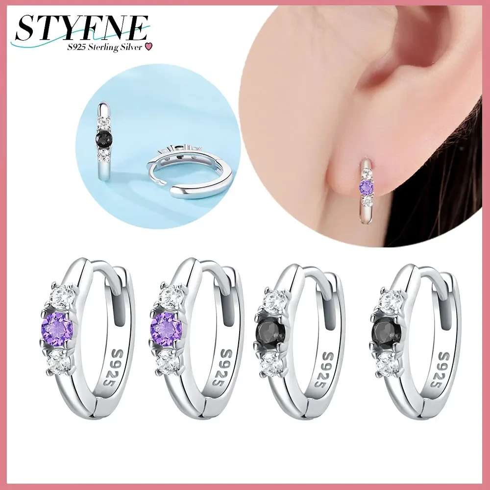 Sterling Silver 925 Sparkling Multi-color Zircon Simple Stone-encrusted Earrings for Women's Fine Jewelry Valentine's Day Gift