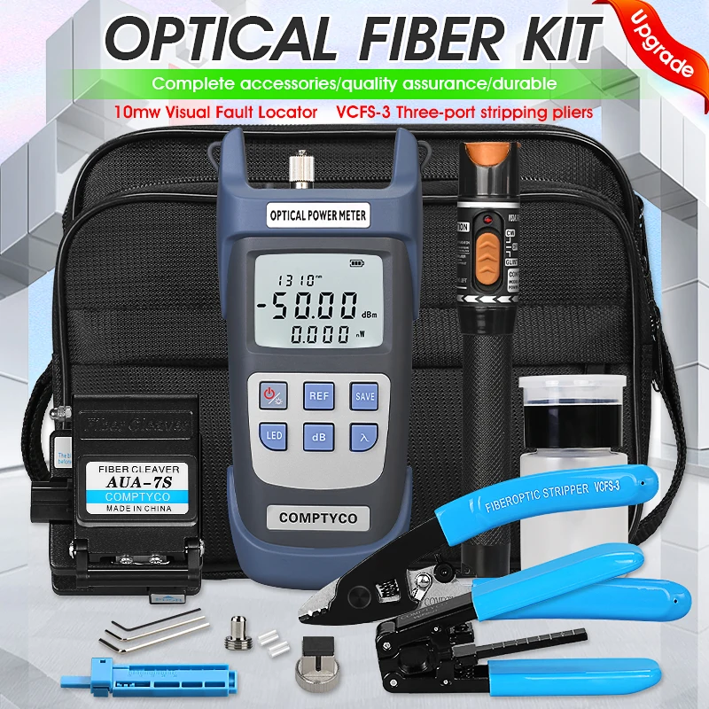 Ftth Optical Fiber Cold Splicing Kit Set Aua-7s Cutting Knife Red Light Pen Optical Power Meter-50~+26dbm