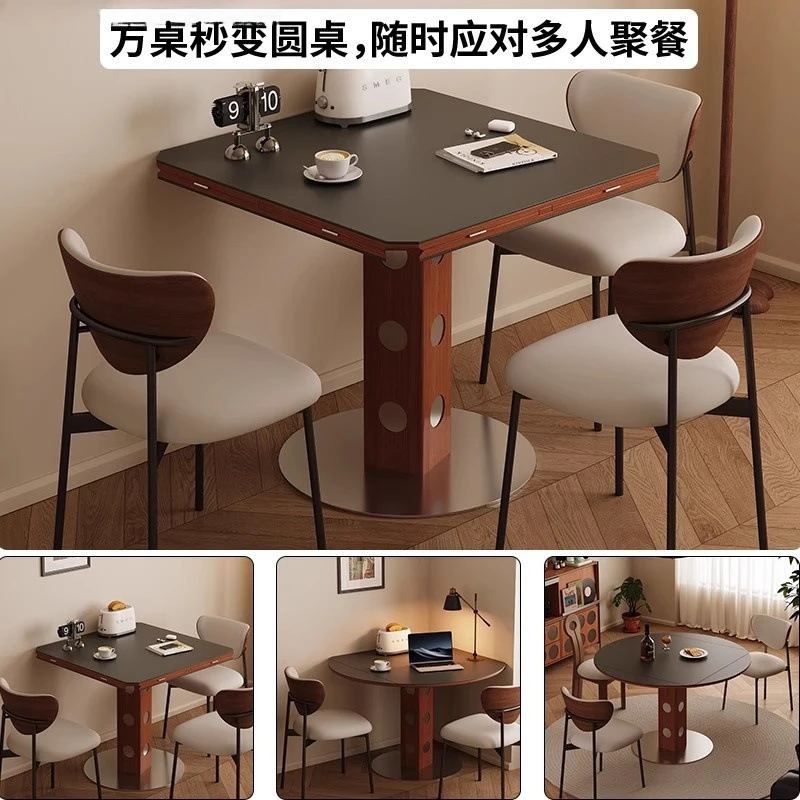 Solid wood folding dining table variable 2025 new square retractable round
