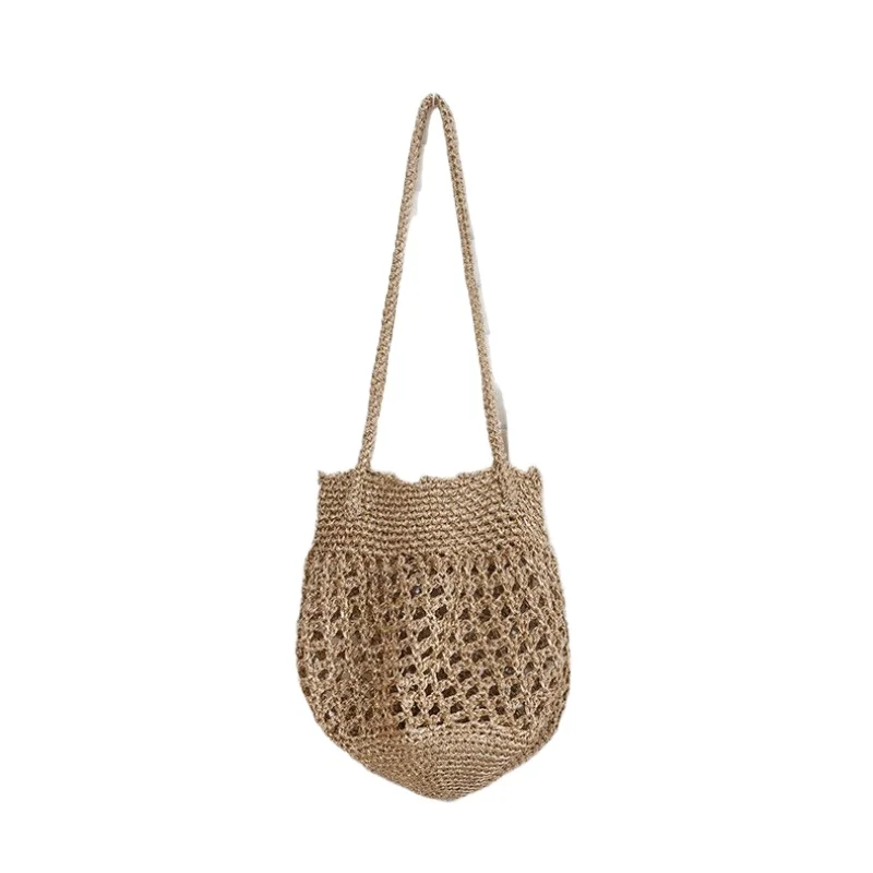 

Women's Handmade Crochet Hollow-Out Bucket Bag Large Capacity Woven Shoulder Purse Vintage Style for Daily Travel