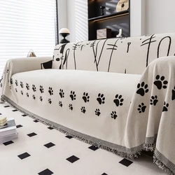 Cute Cat Chenille Sofa Towel for the Living Room, Nordic Style Home Decor with Tassel Edges, Three-Seater Sofa Set