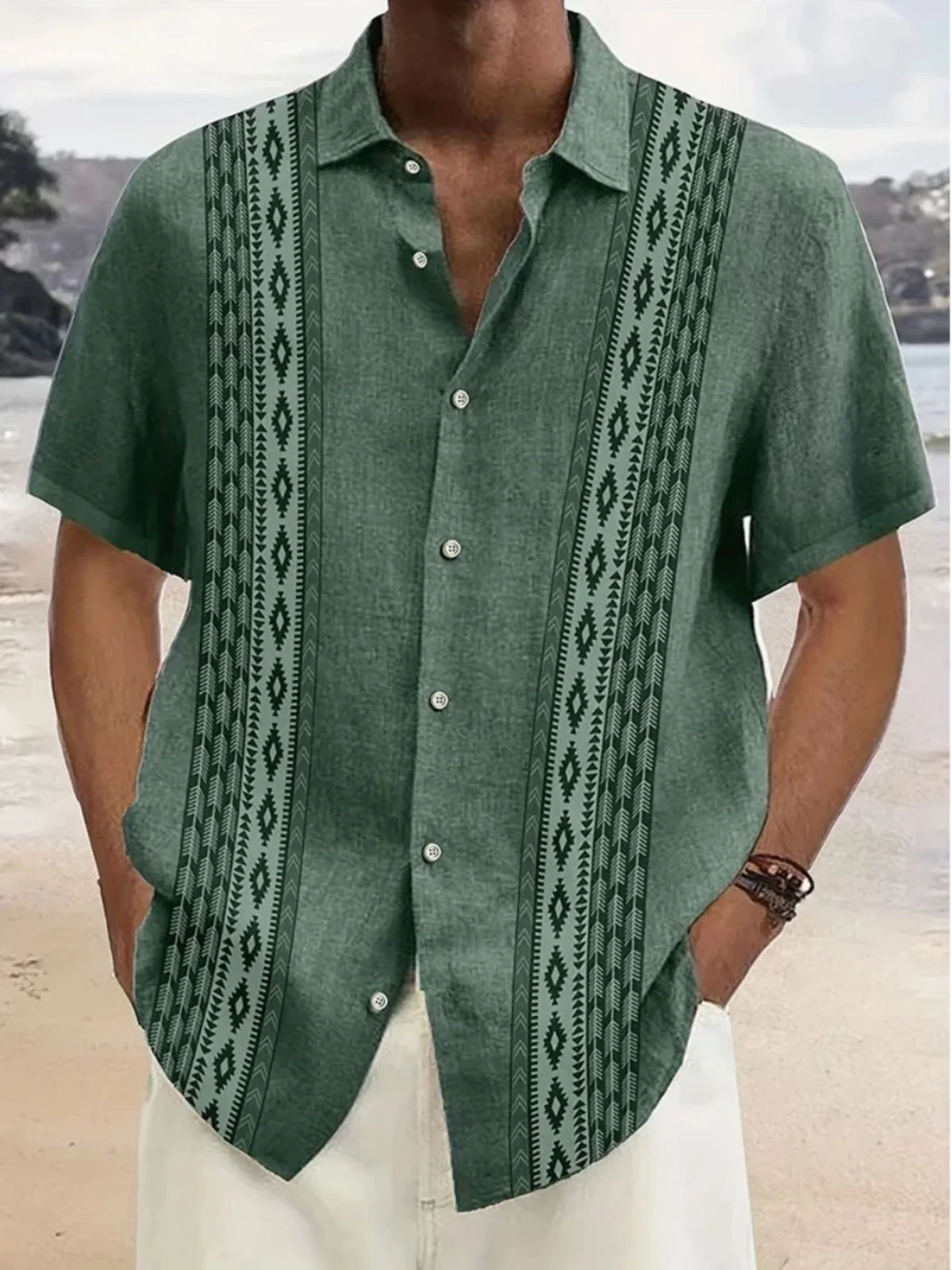 

3D Digital Print Single Button Men's Shirt Breathable Summer Long Sleeve Standard Fit Printed Digital Effect Casual Shirt