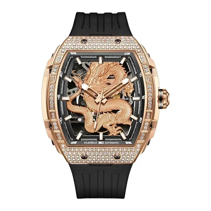 BONEST GATTI watch men's personalized dragon watch relief inlaid diamond temperament fashion mechanical watch