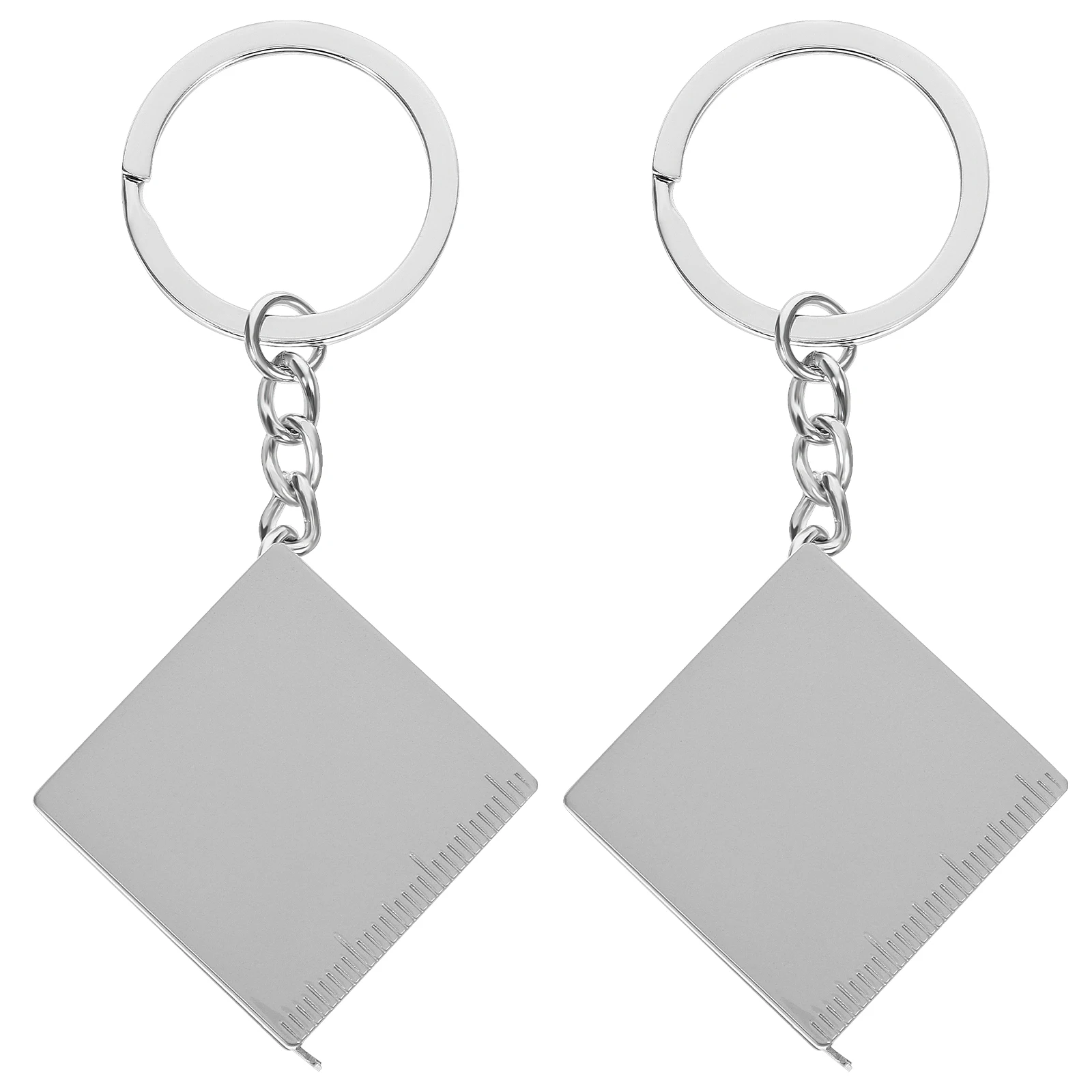 

2 Pcs Metal Measuring Tape Keychain Square Measure Small Retractable Adhesive Portable Mini Cm Sewing Clear Scale