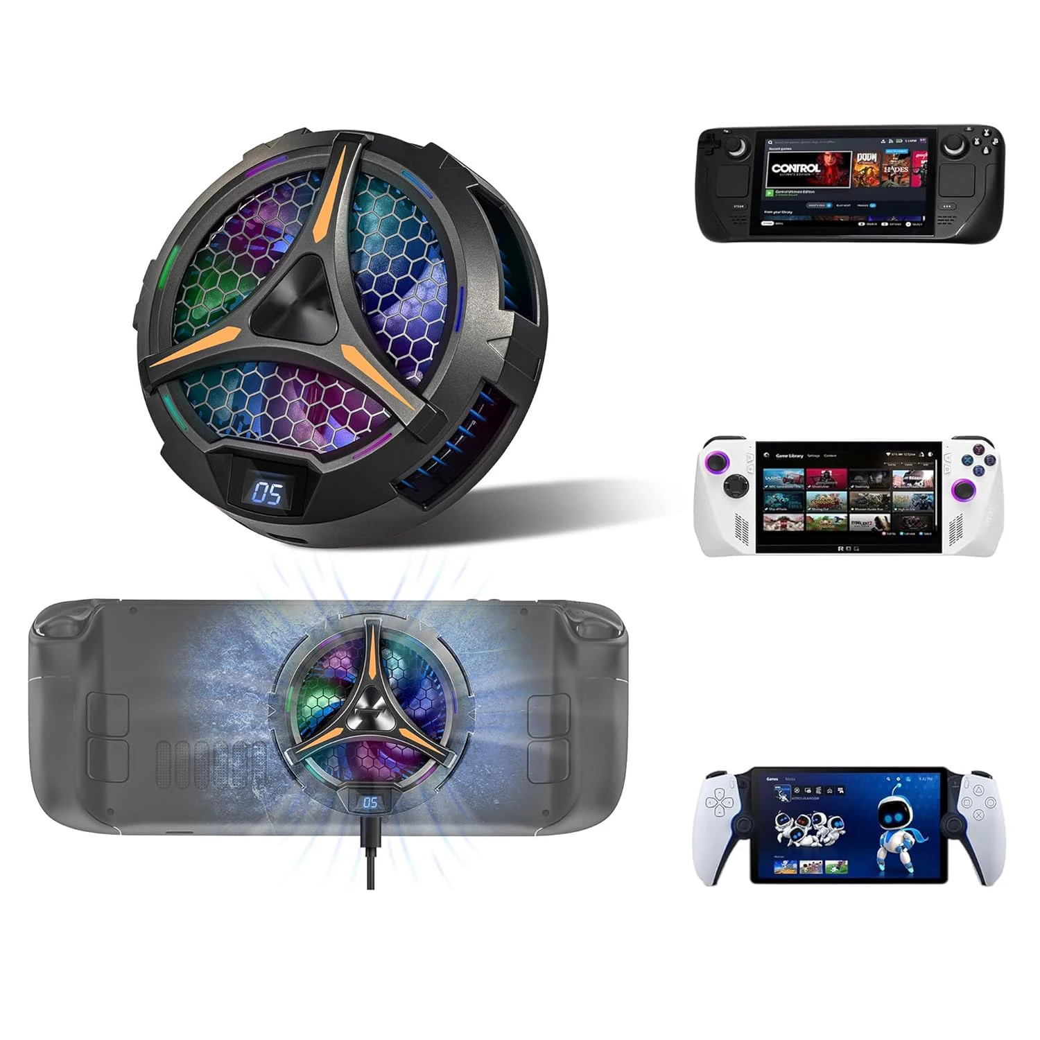 

For Steam Deck Fan Cooler,with Two-Speed Fan Settings,Magnetic Cooler for Steam Deck OLED, PlayStation Portal, ASUS ROG Ally etc