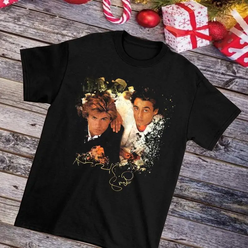 New Xmas Wham George Michael Andrew Ridgeley Black T Shirt NG1815