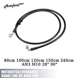 Motoforti 80cm 100cm 120cm 150cm 240cm Motorcycle Hydraulic Brake Line Oil Hose Pipe Fitting AN3 M10 28° 90° Stainless Steel