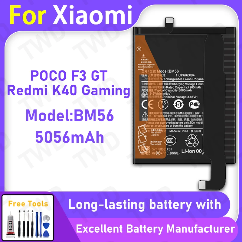 

100% New 5056mAh BM56 Battery For XIAOMI POCO F3 GT/Redmi K40 Gaming Replacement Bateria+Free Tools
