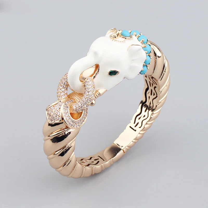 European and American Fashion Enamel Smooth Elephant Titanium Steel Inlaid AAA Zircon Luxury Animal Bracelet