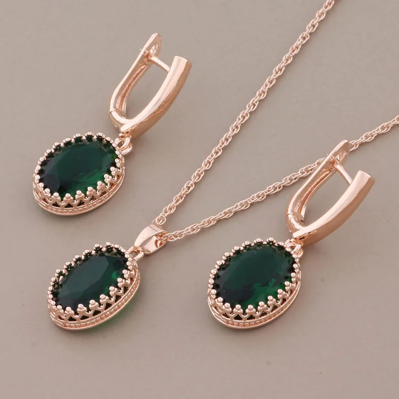 New Trend Luxury Quality Design Earring And Pendant Sets for Women 585 Rose Gold Color Drop Earrings Wedding Jewelry Sets