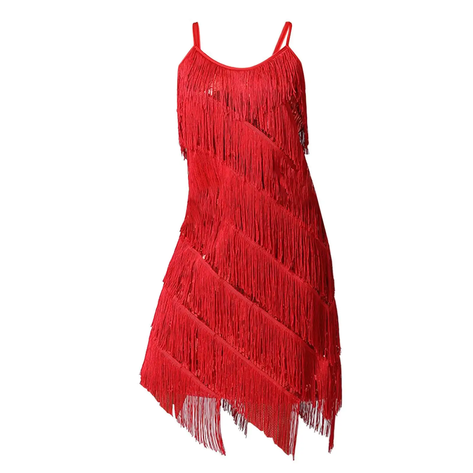 Sparkly Fringe Dress for Women Sequin Tassel Dancewear V Neck Sleeveless Slip Dress for Party Wedding Evening Cocktail