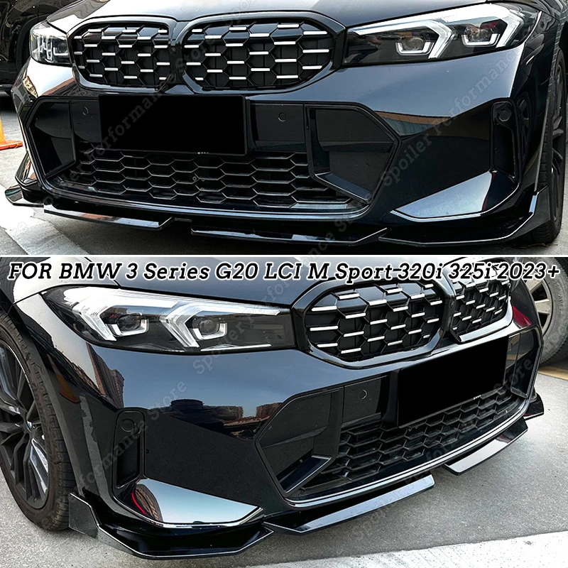 

For BMW 3 Series G20 LCI M Sport 320i 325i 2023+ Front Bumper Lip Spoiler Splitter Cover Guard Body Kit Tuning Gloss Black ABS