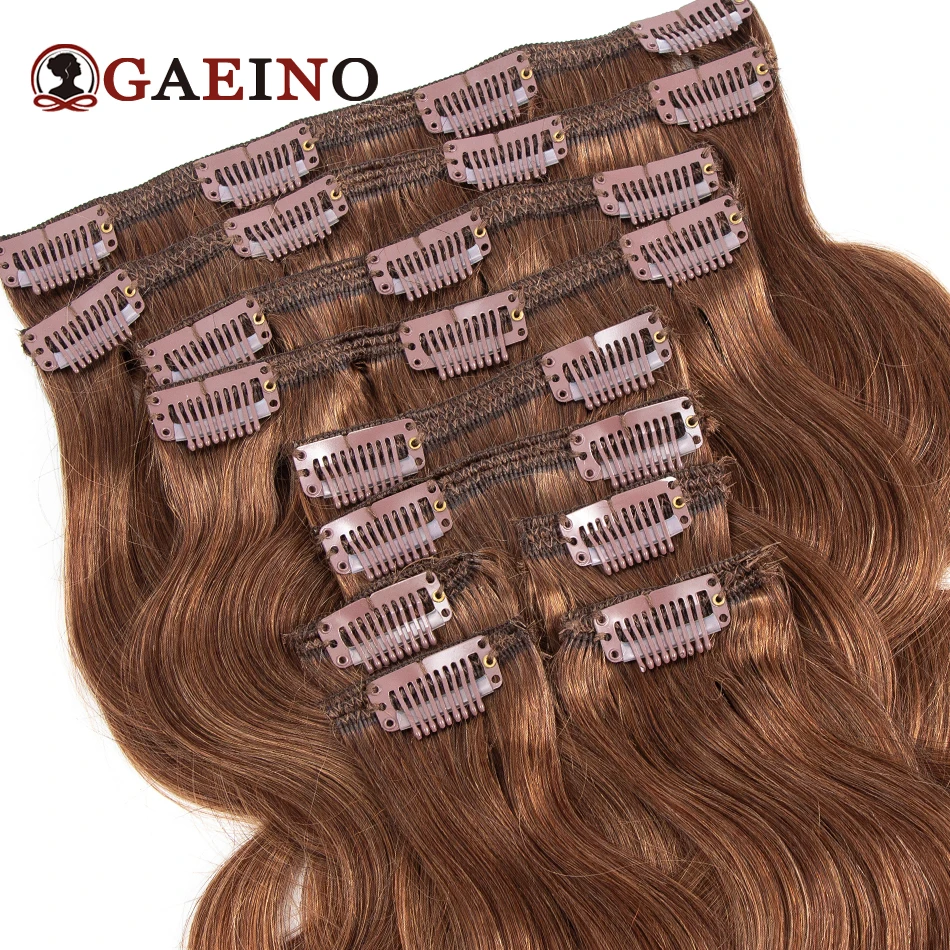 Body Wave Clip In Hair Extensions  Real Human Hair 10Pcs/Set Brown Full Head Hairpiece Clip On Extensions For Women 14-28inch