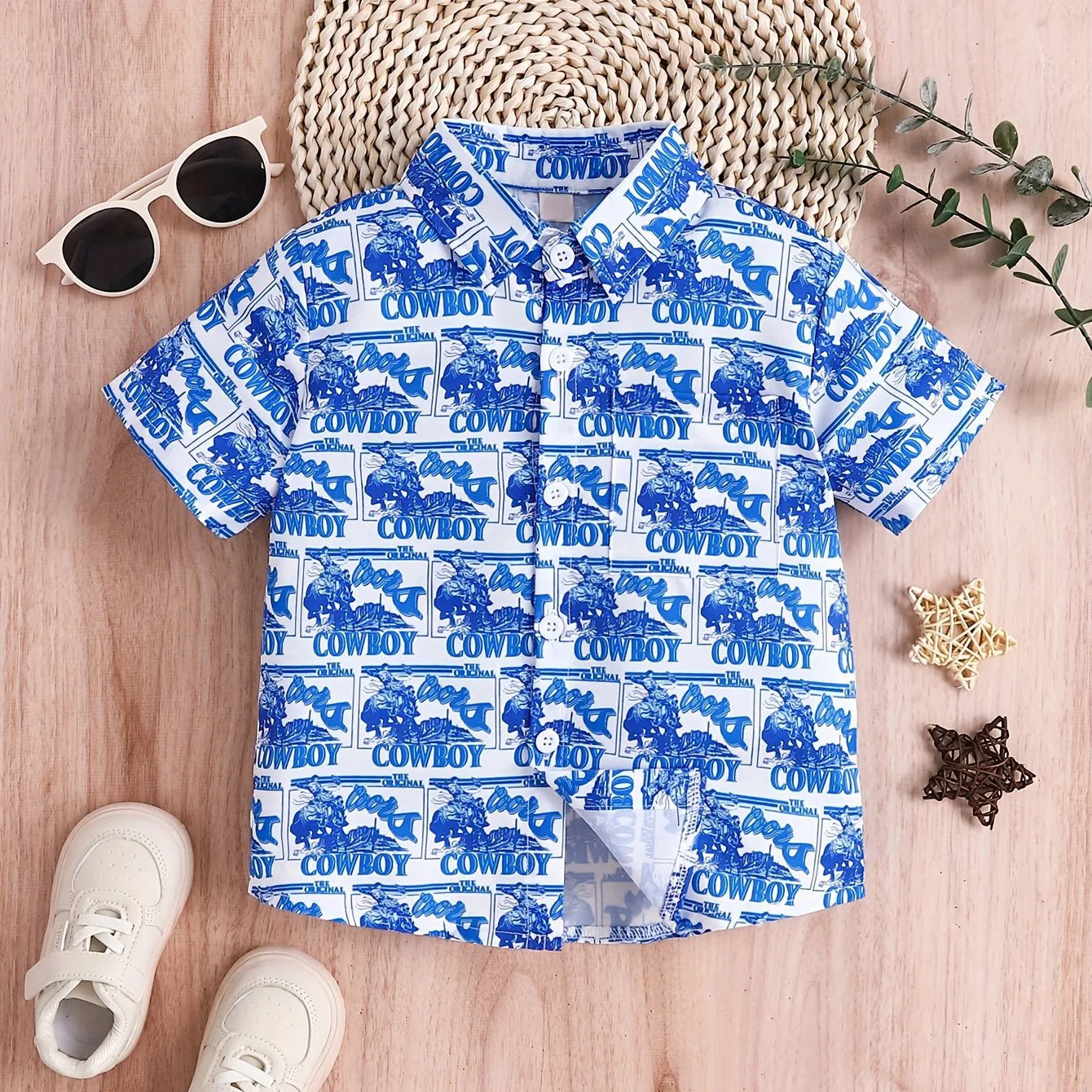 Boys Cartoon Animal Floral Pattern Cute Shirt Short Sleeve Casual Comfy Button Up Loose Breathable Summer Holiday Collar Shirt