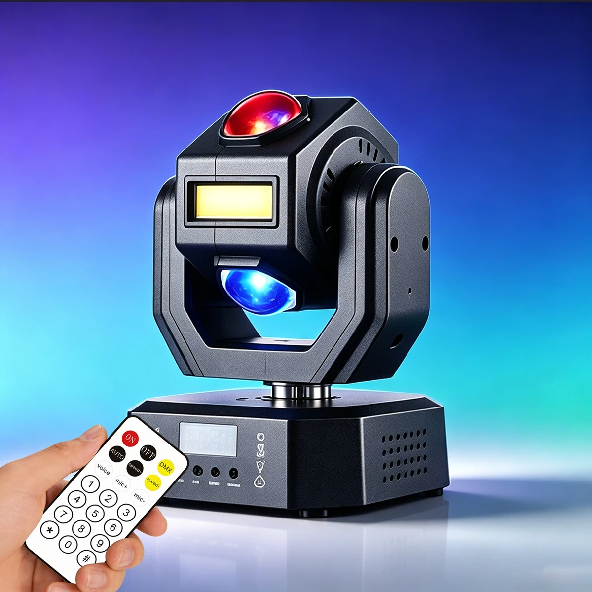 Mini Moving Head Light DMX com Controle de Som e Remoto para Discoteca, DJ, Feixe Potente, Iluminação para Eventos de Casamento e Decoração de Festas em Casa