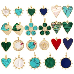 Fashion Elegant Love Heart Round Shape Natural Mother of Pearl Shell Agate Malachite Pendant Charm,DIY Necklace Accessories M30