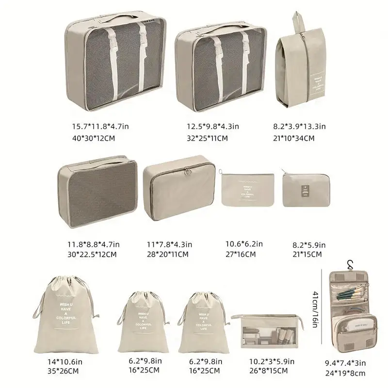 12 pçs conjunto de sacos de armazenamento organizador de viagem mala portátil produtos de higiene pessoal cosméticos saco de armazenamento de roupas grande capacidade conjunto saco de classificação