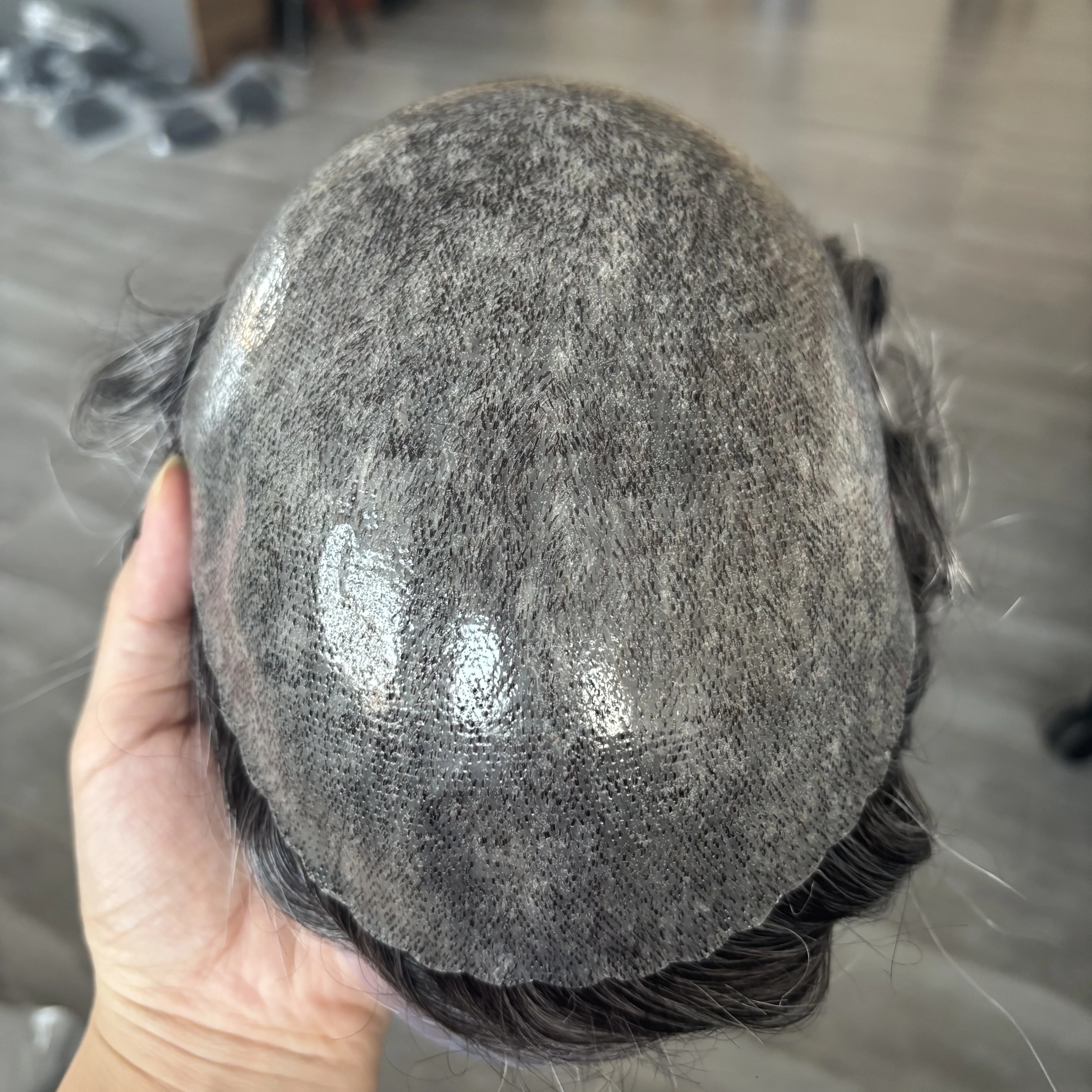 شعر مستعار بشري رمادي غير قابل للاكتشاف 1B80 1B50 للرجال فائق التحمل مصنوع من السيليكون بالكامل PU قاعدة شعر مستعار للرجال شعر مستعار طبيعي