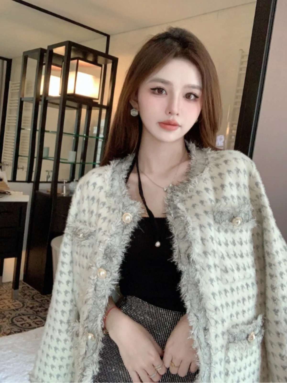 

Женский осенне-зимний кардиган свободного кроя с цветными блоками, рваными краями, универсальный, с узором в виде птиц, теплый, с длинными рукавами, круглый вырез