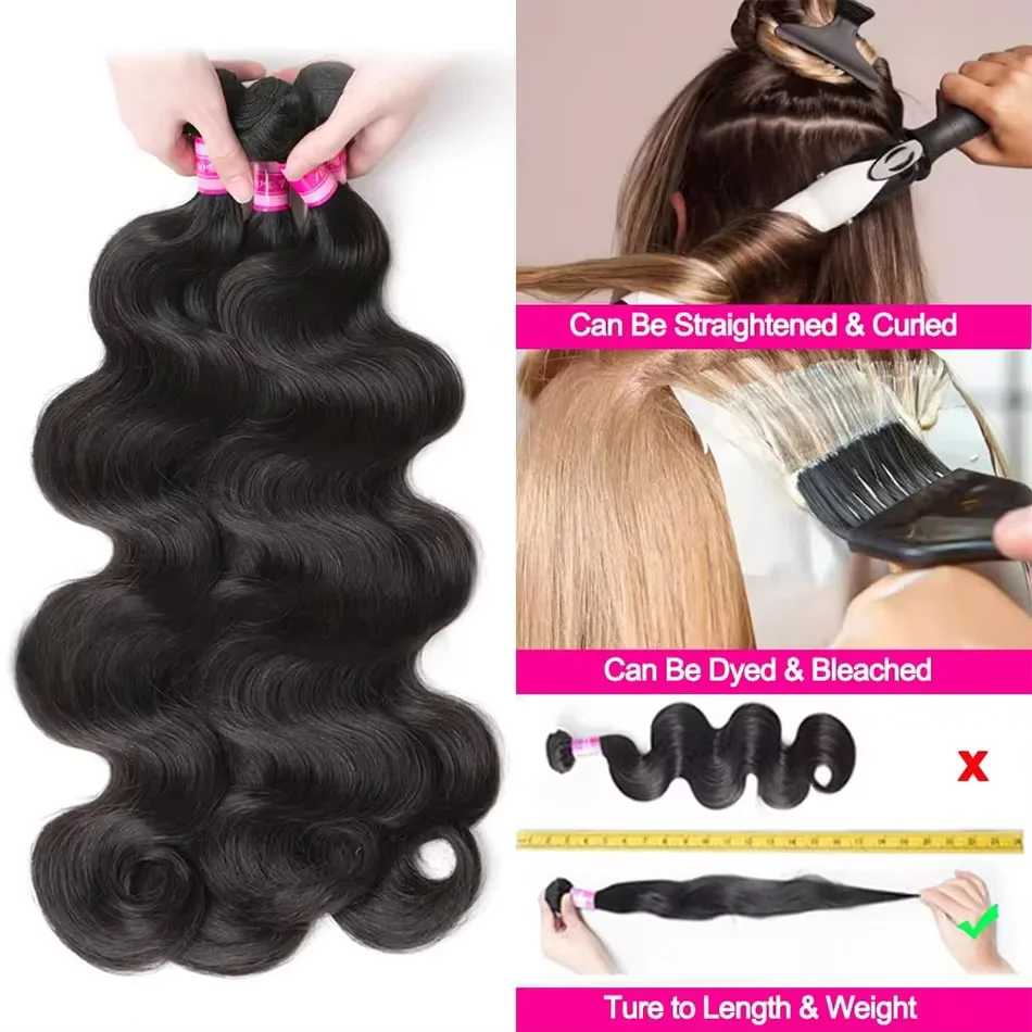 Body Wave Bundles Brazilian Hair Weave Bundles 100% Unprocessed Human Hair Bundles Natural Black Water Wave Loose Wave Bundles