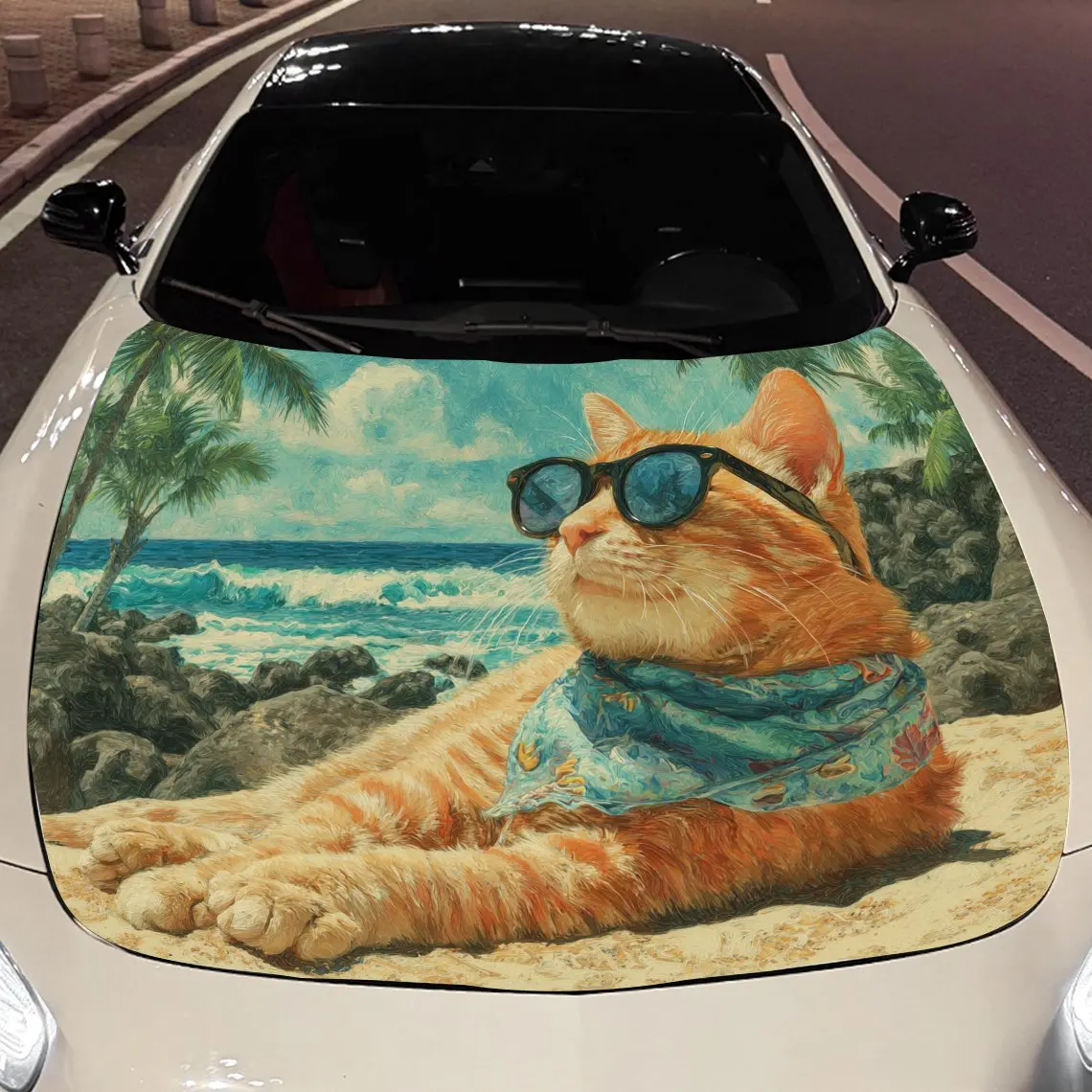 

Гавайский кот, упаковочная наклейка на капот автомобиля, материал ПВХ, самоклеящаяся водонепроницаемая, противоскользящая краска, доступ к внешней отделке автомобиля