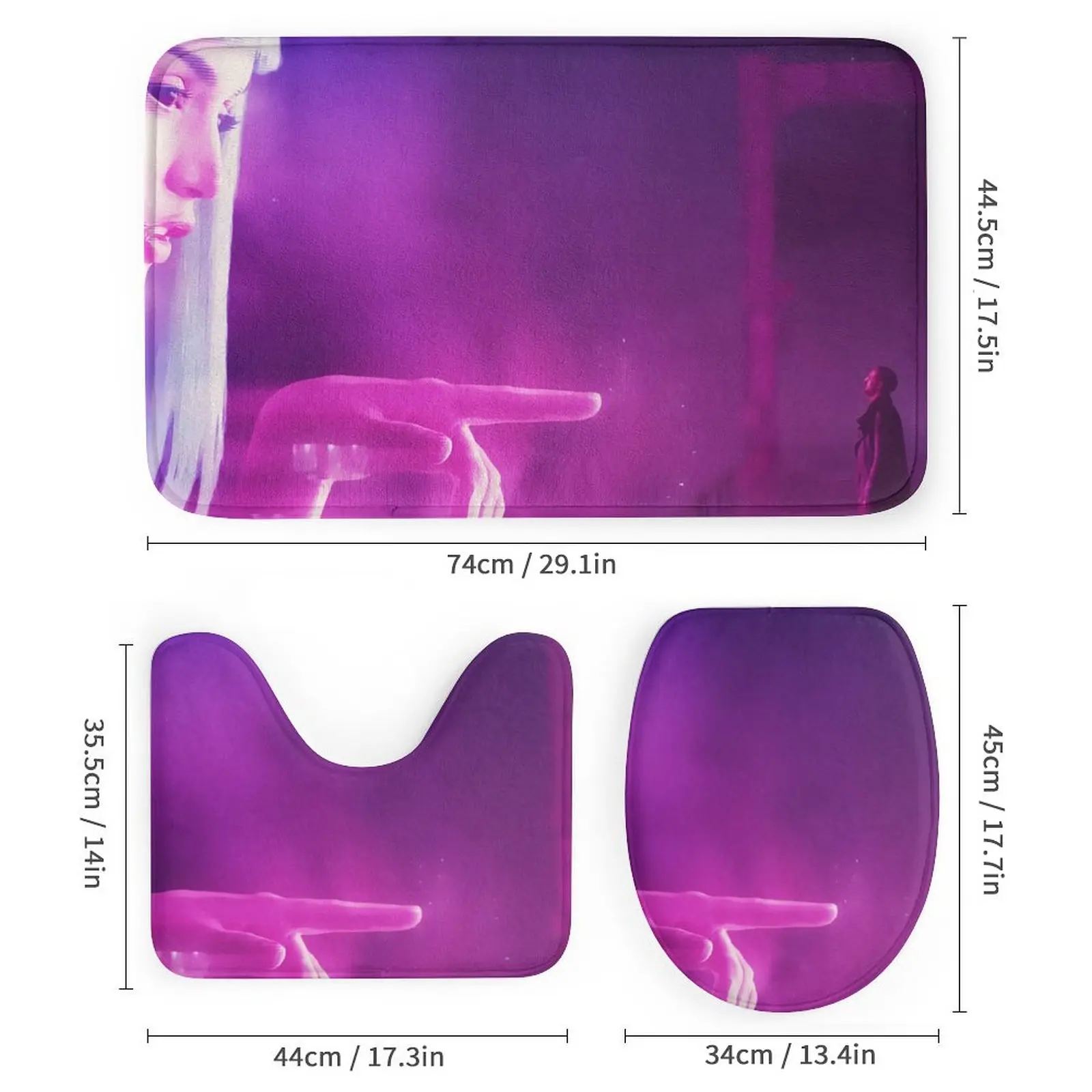 Set of 4 Printed Shower Curtain Decoration Bathroom Waterproof Cover Screen Cushion Toilet Cover