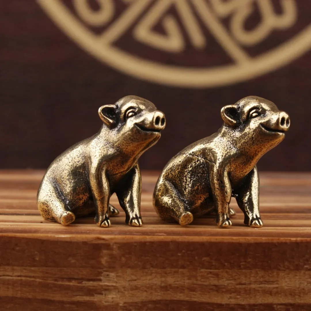 1pc of antique bronze antique piggy-gathering brass ornaments, retro twelve zodiac pig bronze ornaments