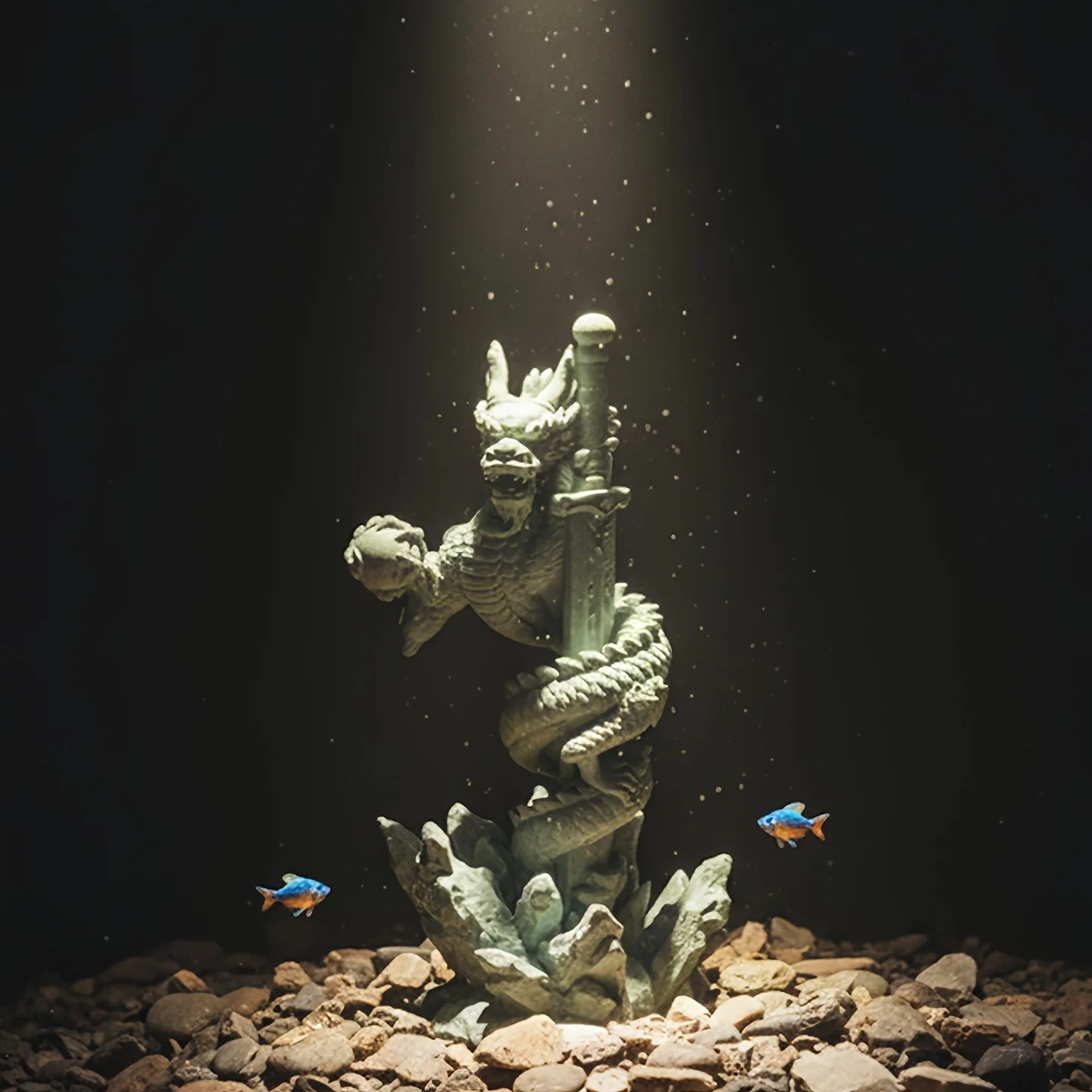 Chinese Dragon Wrap Sword Aquarium Fish tank Ornaments Stone‑Sand Resin Fish Tank Decor Landscape Statue Home Tabletop Zen Decor