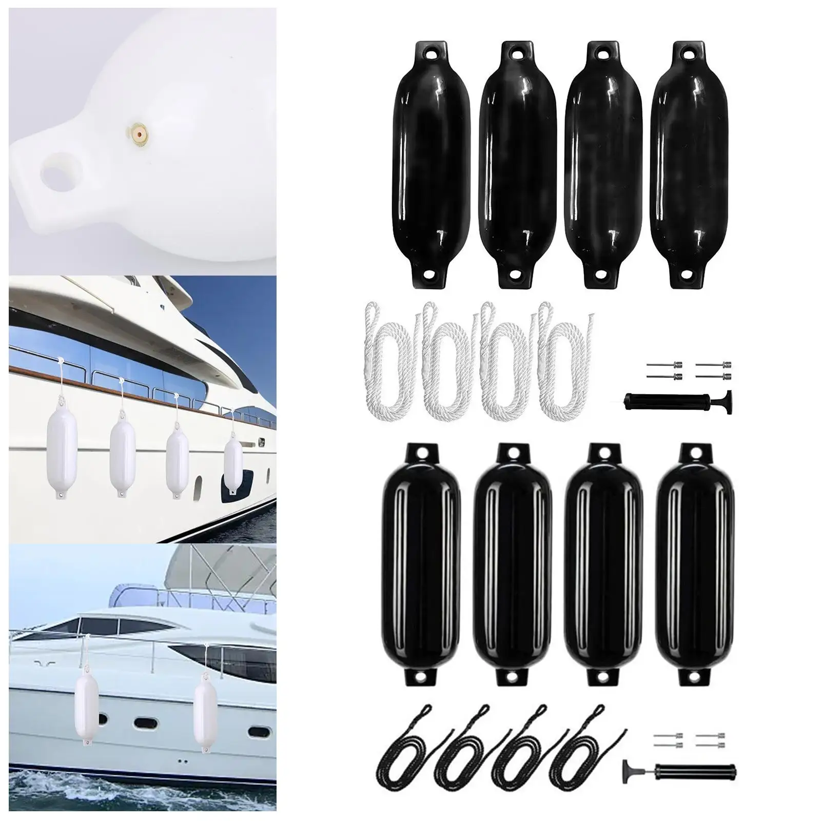 4x Boat Fenders 11x40cm 1 Air Pump Use to Yacht Fishing Boats Sailboats Shield Protection Accessories Inflatable Boat Fenders