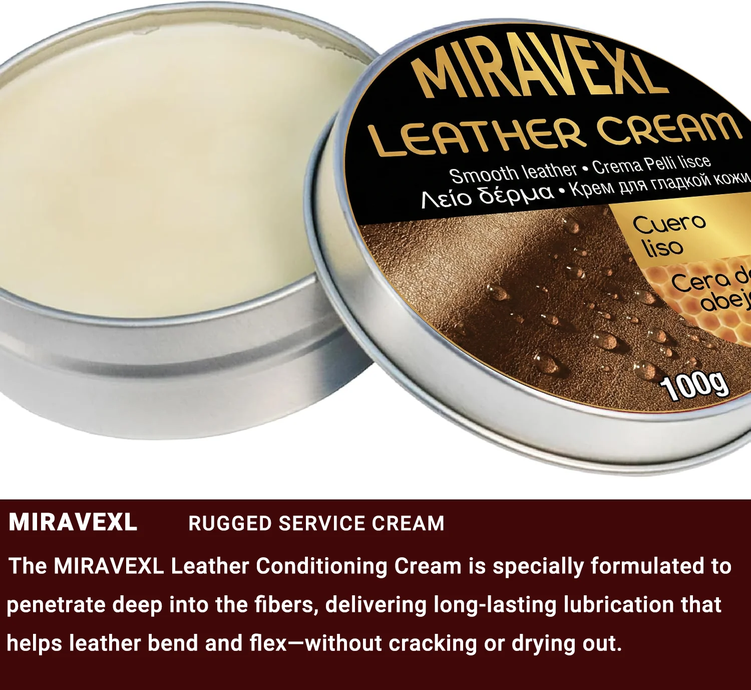 MIRAVEXL Leather Cream Conditioner 100g with Sponge Applicator Auto Car Seat Sofa Restorer Beeswax Polish Leather Care Balm