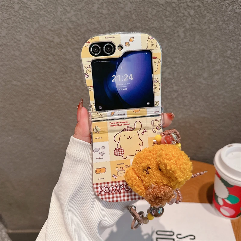 Cute Style That Girls Like Anti-drop Case Animation Sanrio Pom Pom Purin Samsung Galaxy For Z Flip 4,Z Flip 5,Z Flip 3,Z Flip 6