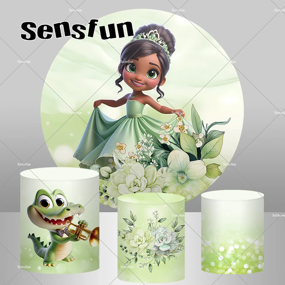 Telón de fondo redondo de dibujos animados para niñas, Tiana y la rana, fiesta de primer cumpleaños, pancarta para Baby Shower