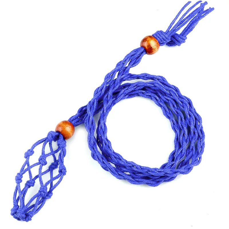 Ciondolo per collana intrecciata con tasca in rete di pietra naturale Tasca in rete retrattile regolabile Supporto in rete intrecciata a mano 10 colori misti