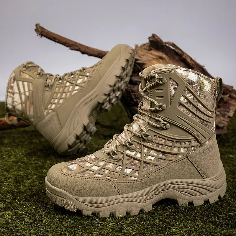 

Pop New Men Tactical Boots Size Plus Desert Hunting Hiking Shoe Waterproof Lace Up Army Boot Ankle Male Safety Outdoor Climbing