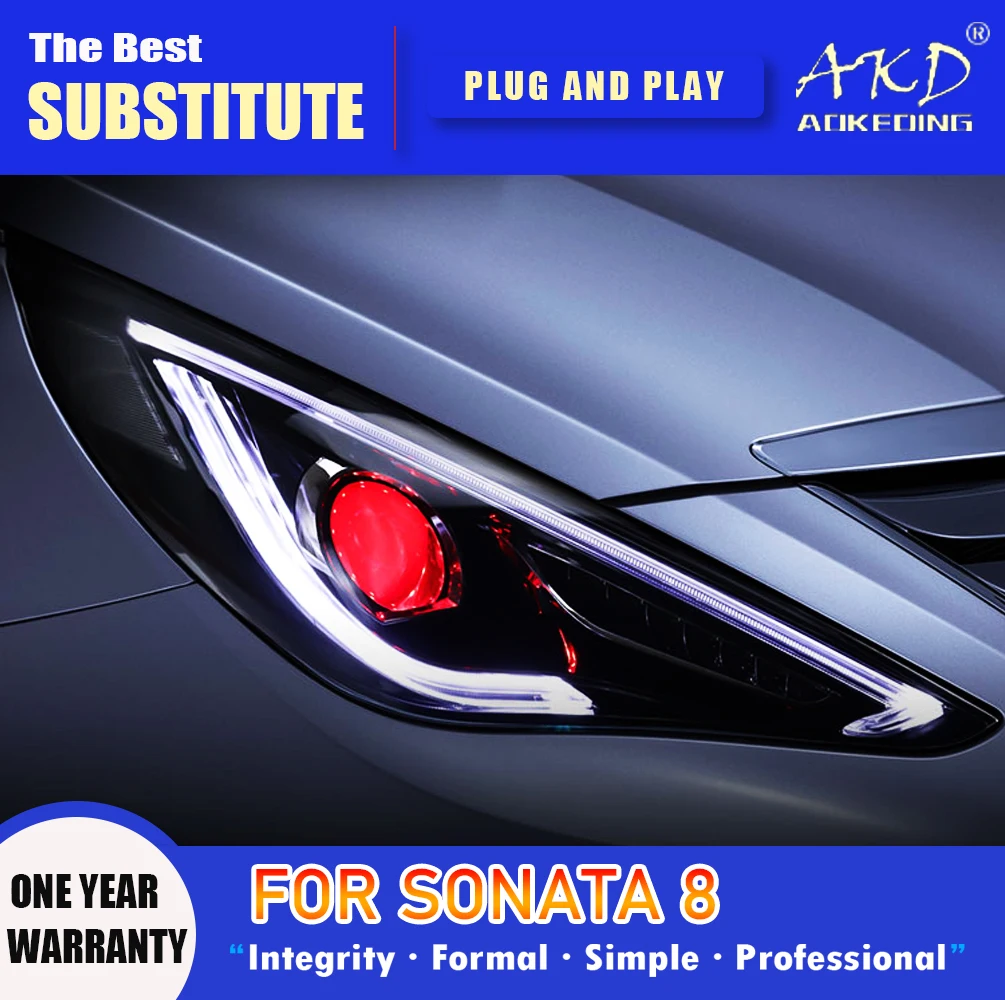 AKD Head Lamp for Hyundai Sonata 8 LED Headlight 2011-2016 Headlights Sonata DRL Turn Signal High Beam Angel Eye Projector Lens