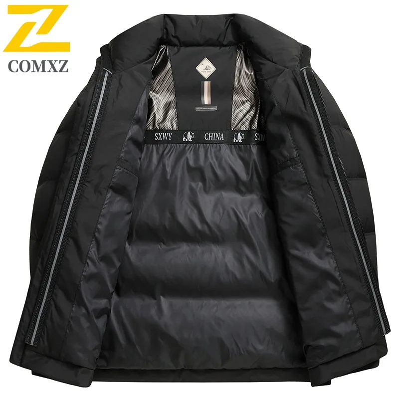 COMXZ Men Down Jacket Casual Stand Collar Business Leisure Lightweight Parka Solid Color Slim Fit Comfortable Autumn Winter Coat