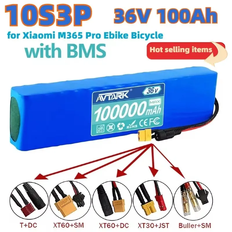 

NEW 36V 100Ah 18650 Rechargeable Lithium Battery Pack 10S3P 1000W Power Modified Bicycle Scooter Electric Vehicle with BMS