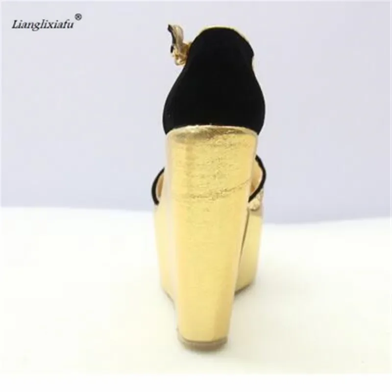 LLXF Small Yards:30 31 32 Summer Wedges Sandals Plus:42 43 Stiletto 15cm High-Heeled Platform Buckle Shoes Women Wedding Pumps