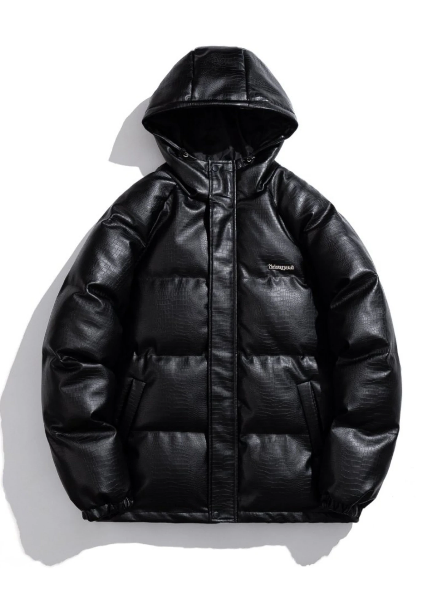 

Men's PU Leather down Cotton Jaet Winter Thi Warm Casual Loose American High-End Feeling Hooded Cotton Coat Outdoor Sport