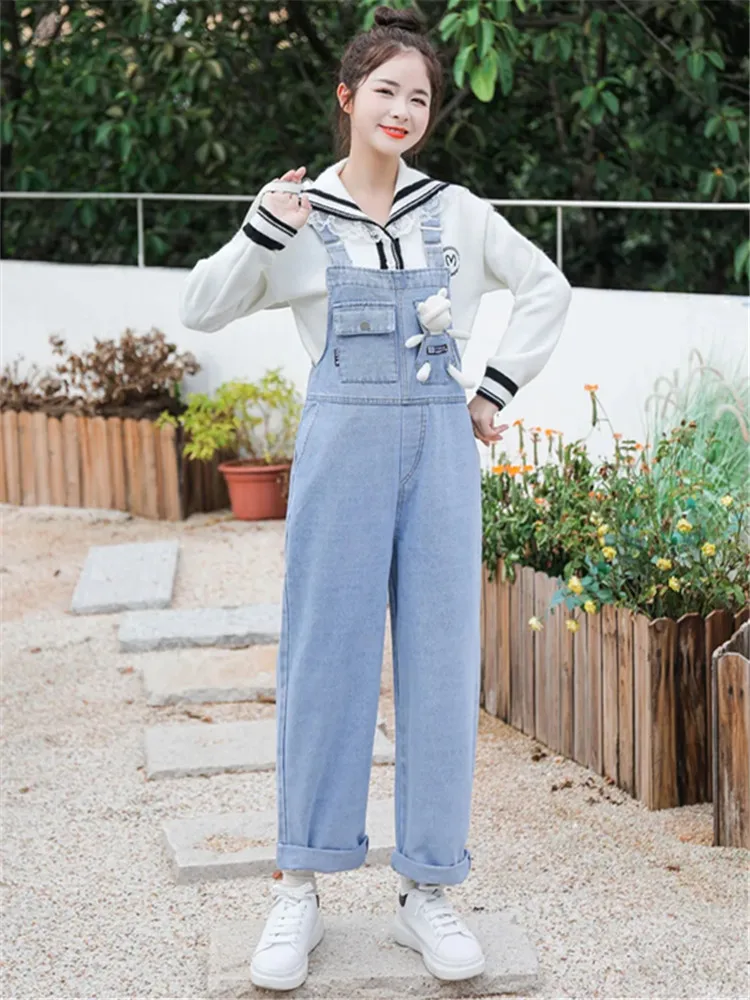 

Japanese Women's Denim Jean Jumpsuits Casual Cartoon Overalls Ladies 2024 Spring Playsuits Suspender Female Pantalon Rompers