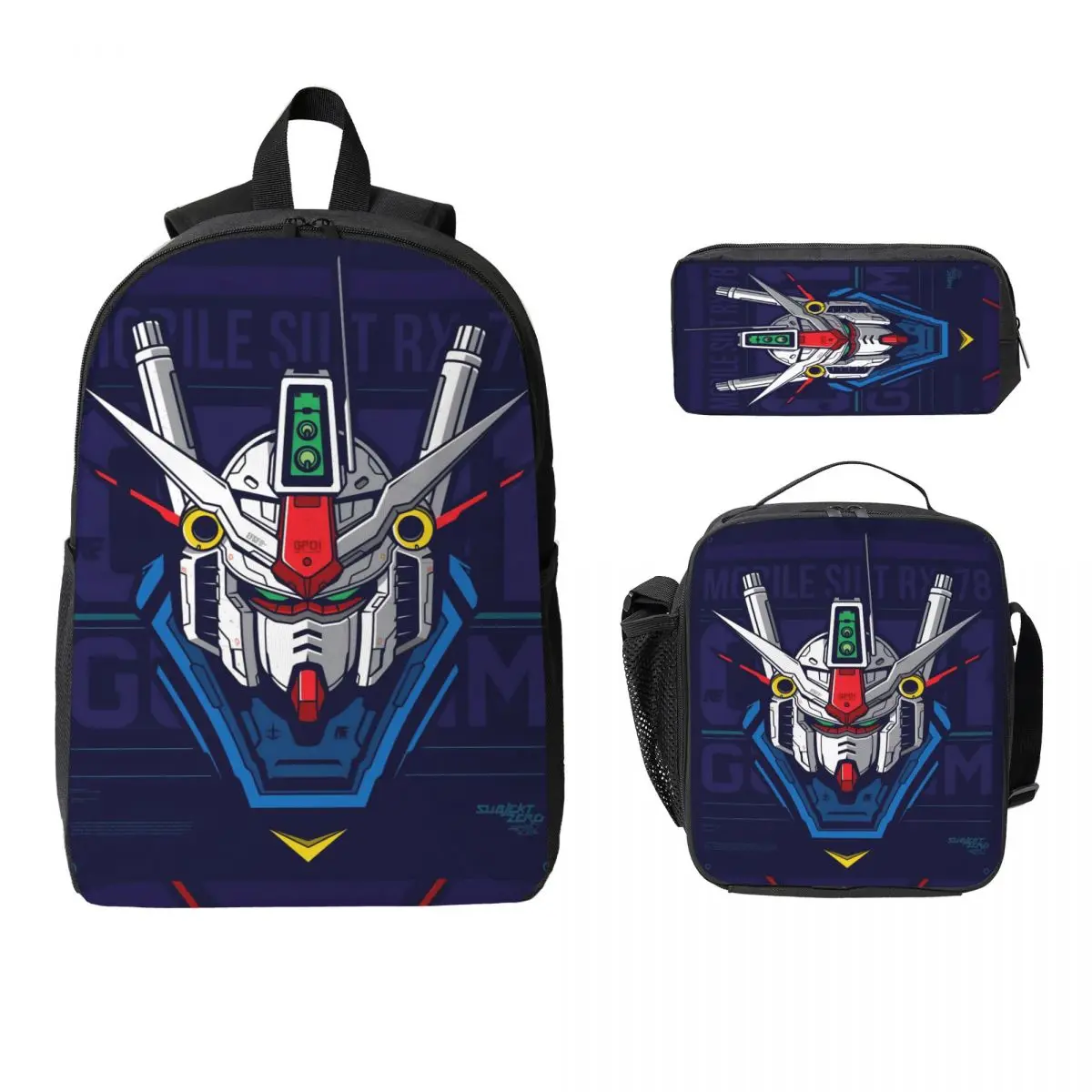 Mobile Suit Gundams Backpack Lunch Box Pen Bags for Boys Girls Preschool Backpacks Schoolbag Bookbag Set