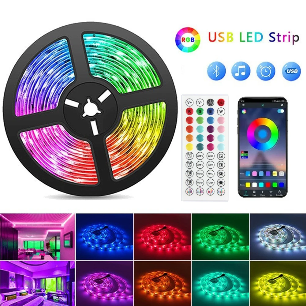 USB LED Strip Lights RGB 5050 Led Light Bluetooth App Control Flexible LED Lamp Ribbon For Room Decor TV BackLight Diode Tape