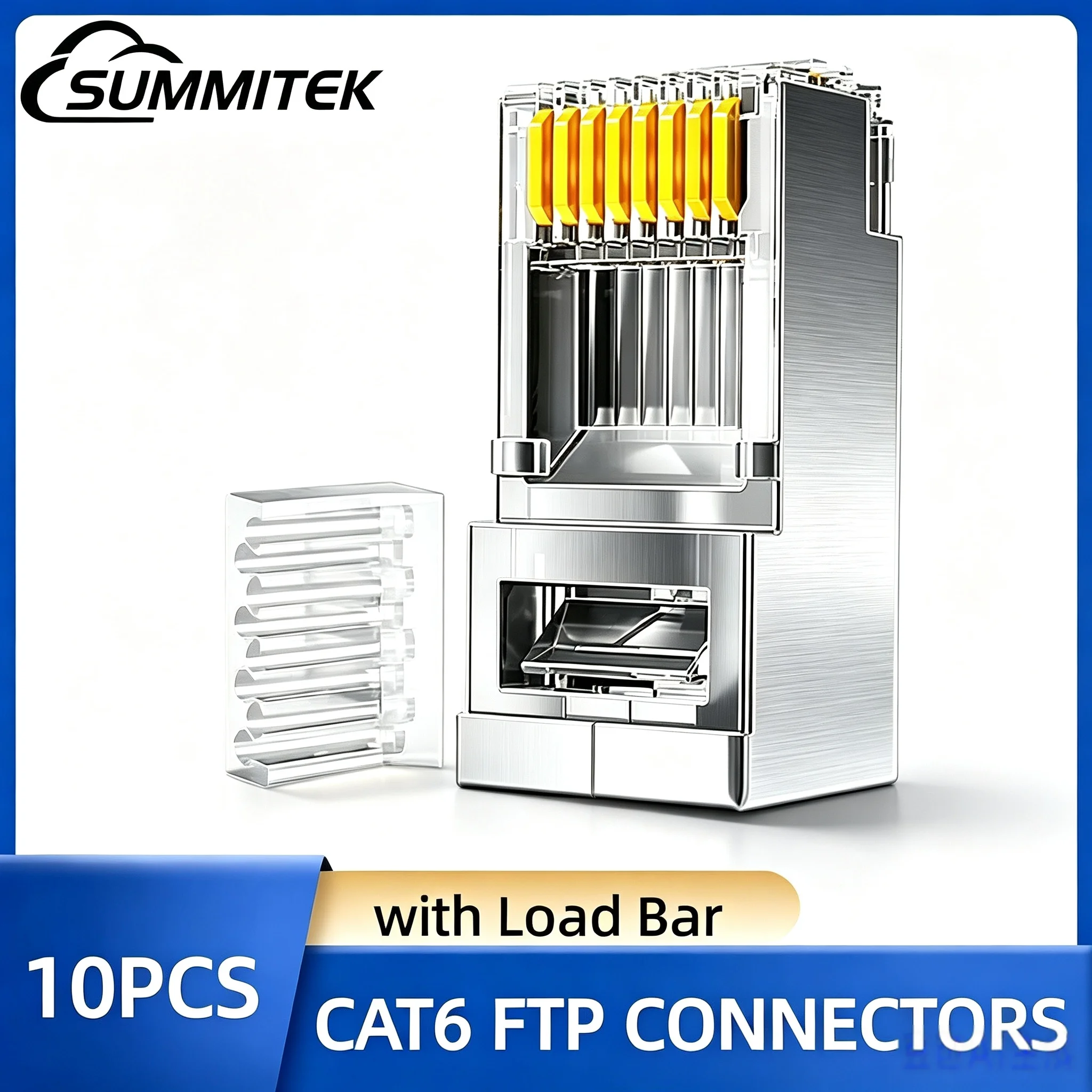 SUMMITEK 10pcs Shielded RJ45 CAT6 Not Pass Through Connectors-Crystal End Modular Plugs Gold Plated 3 Prong 8P8C Ethernet Ends