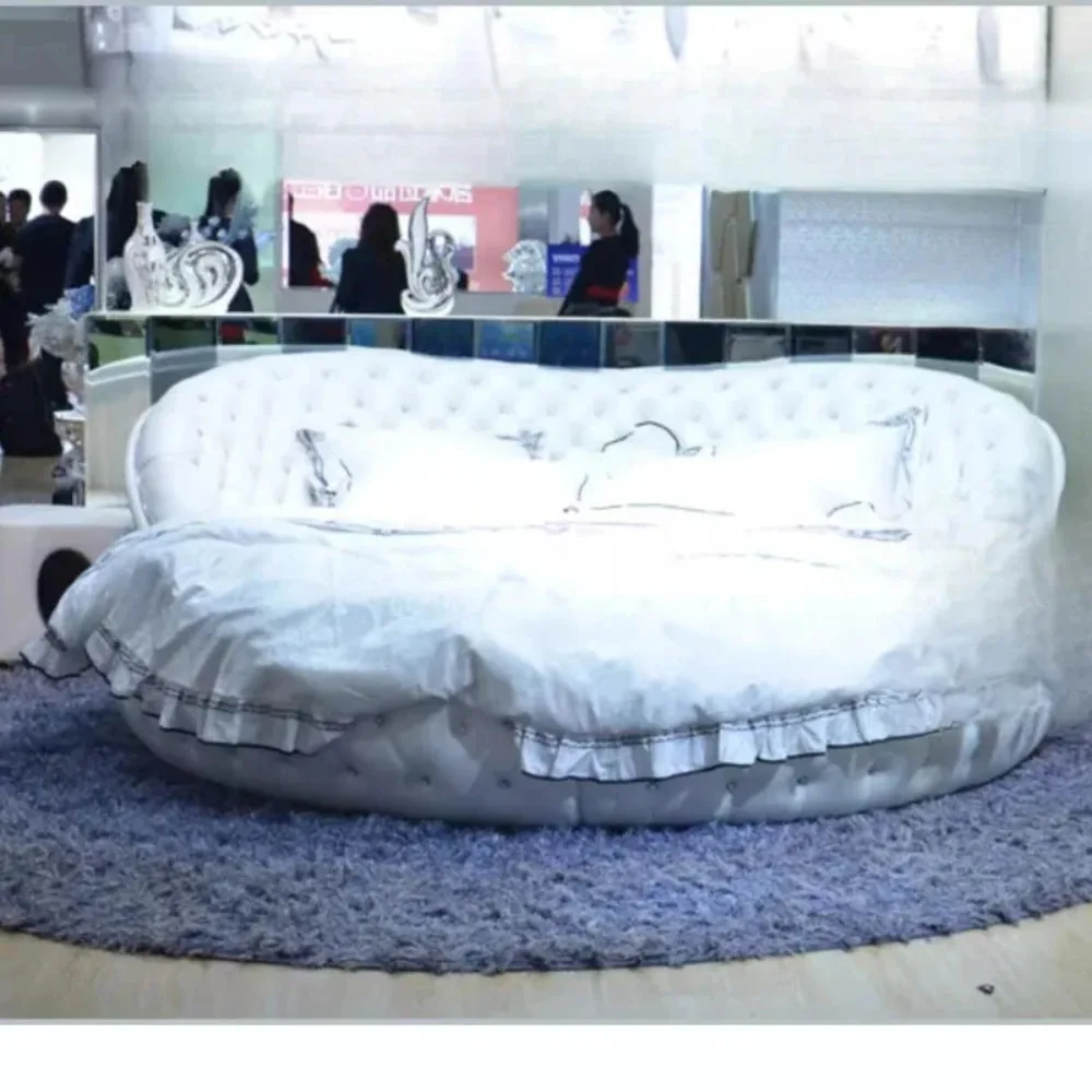 Modern Nordic Round Double Bed - Luxury Simple Wooden Sun Bed for Trendy Bedroom Decor