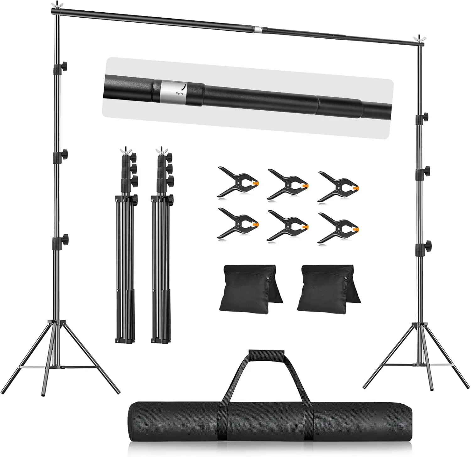 

10x10FT Adjustable Photo Backdrop Stand Kit with Clamps, Sandbags, Carry Bag for Studio Photography, Parties, Weddings