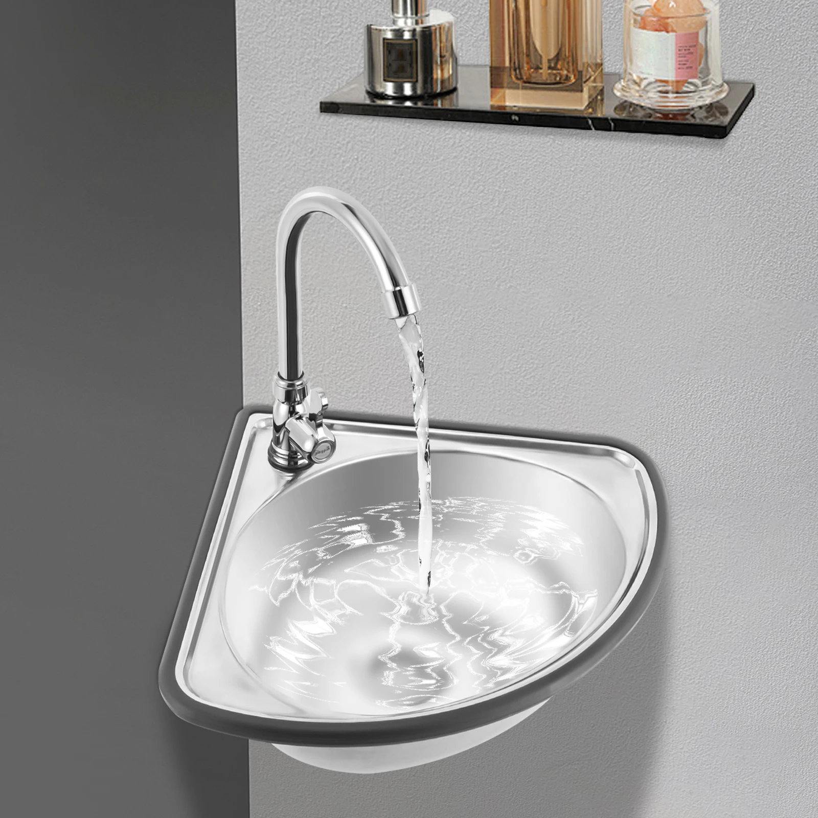 

NEW Hand Wash Sink Silver , Corner Basin Sink, Wall-mounted Triangular Hand Basin Sink with Faucet for kitchen, bar, restaurant