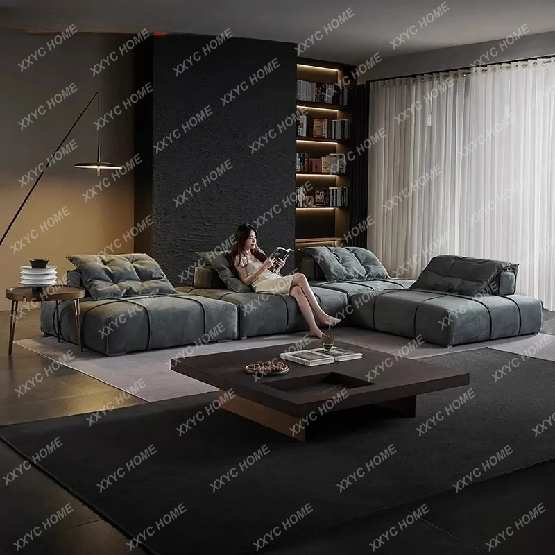 

L minimalist Panama fabric sofa tofu module Caesar matte cloth leather creative sofa