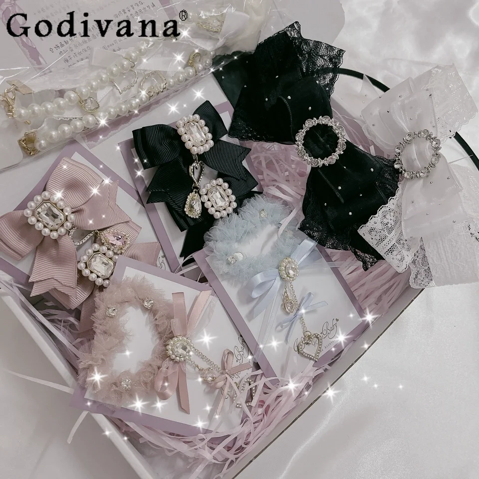 

Sweet Girl Lolita Style Hairpin Japanese Mine Series Mass Production Cute Bow Rhinestone Hairpin Women's Kawaii Hair Accessories