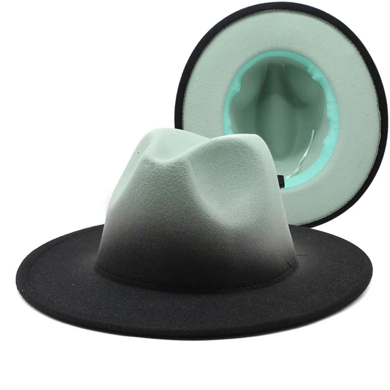 Gradient Two Tone Felt Fedora Hat for Men and Women Wide Brim Thickened British Style Dress Hat Versatile Daily Wear