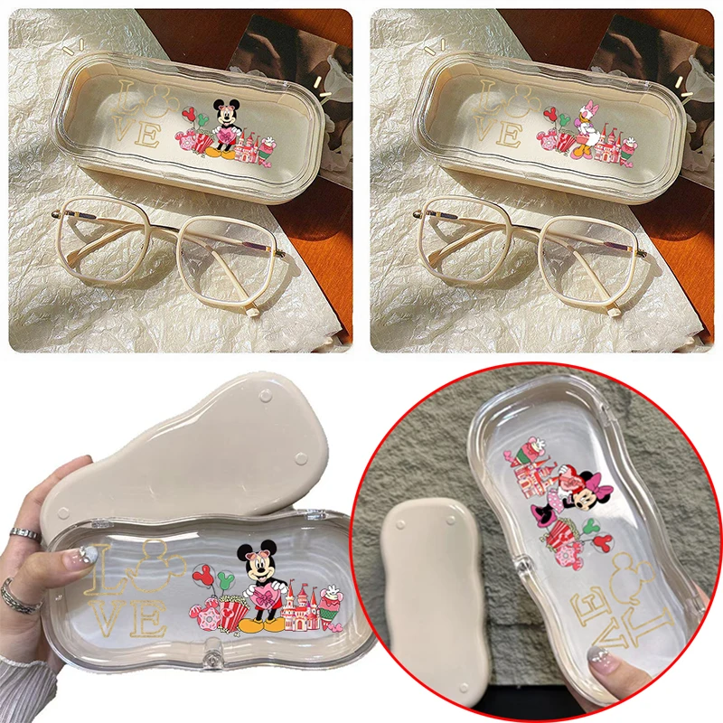 Disney Mickey Transparent Wave Glasses Box Anime Character Children's Cute Portable Pressure resistant Glasses Storage Box gifts